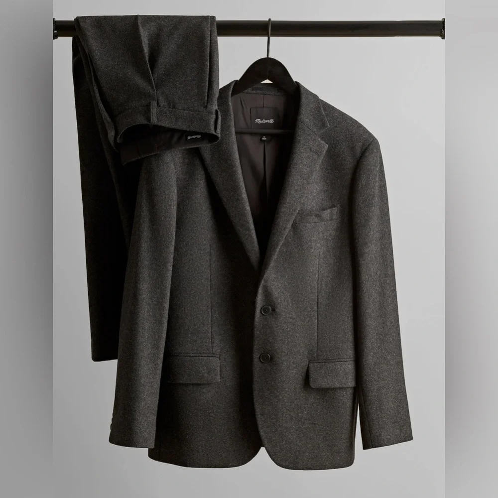NWOT Madewell Roebling Two-Button Blazer in Italian Fabric 40R -Heather Charcoal